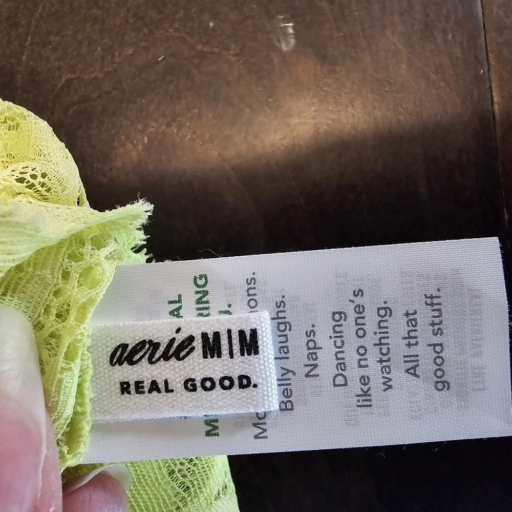 Aerie Sunkissed Lace Padded Plunge Bralette, Light Green, Size Medium